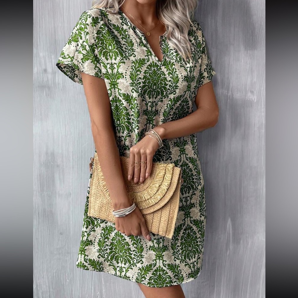 Boho notched neck floral print dress